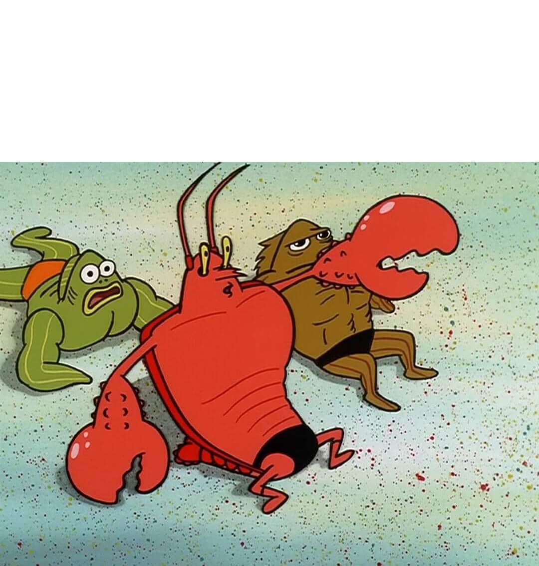 ¡Cielos, qué macizo! - Larry y sus compañeros se muestran asombrados ante la (falsa) musculatura de Bob Esponja.